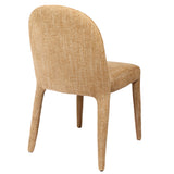 Wheat-colored dining chair with curved back and textured upholstery.