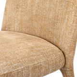 Wheat-colored upholstered chair with textured fabric detail.