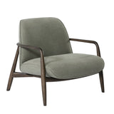 Green fabric chair with wooden arms in modern design | Home Centre Direct UK