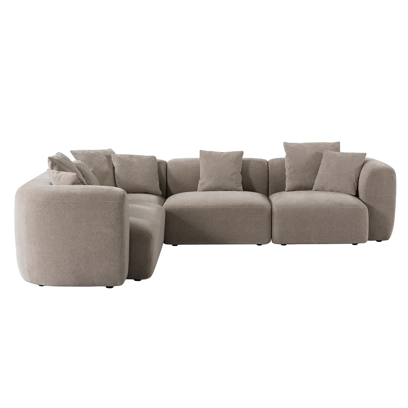 Natural fabric sectional sofa with plush cushions in a modular design.