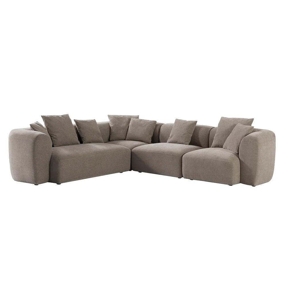 Beige fabric sectional sofa with ottoman and plush cushions | Home Centre Direct UK