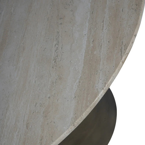 Beige travertine table surface with natural stone texture.