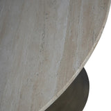 Beige travertine table surface with natural stone texture.