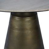 Beige travertine tabletop with a matte bronze conical base.