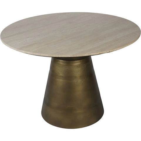 Light travertine round dining table with brass base | Home Centre Direct UK