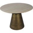 Light travertine round dining table with brass base | Home Centre Direct UK