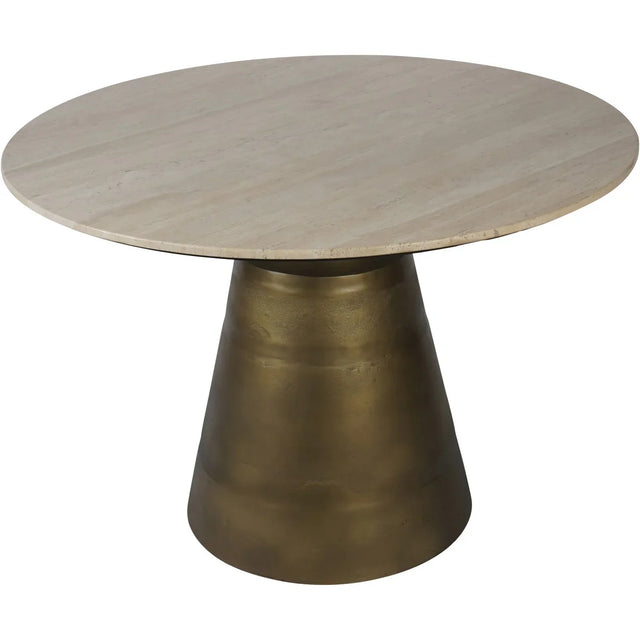 Light travertine round dining table with brass base | Home Centre Direct UK