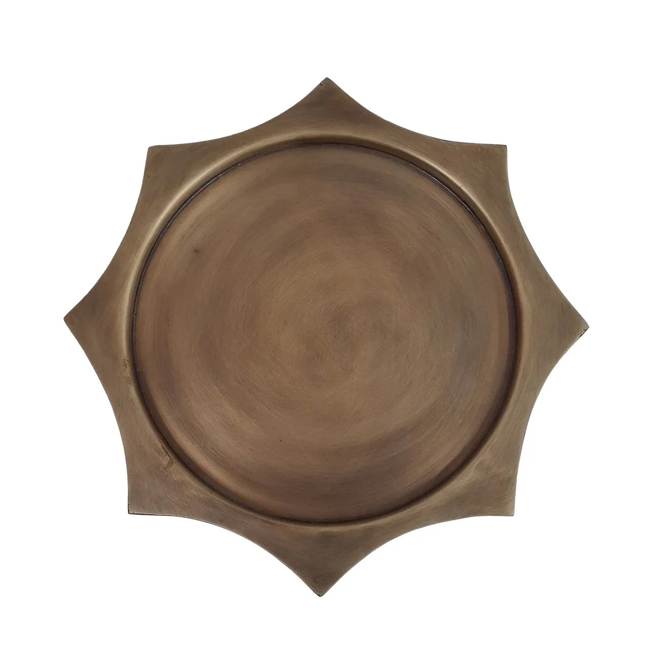 Antique brass plinth with star-shaped edges and smooth finish.