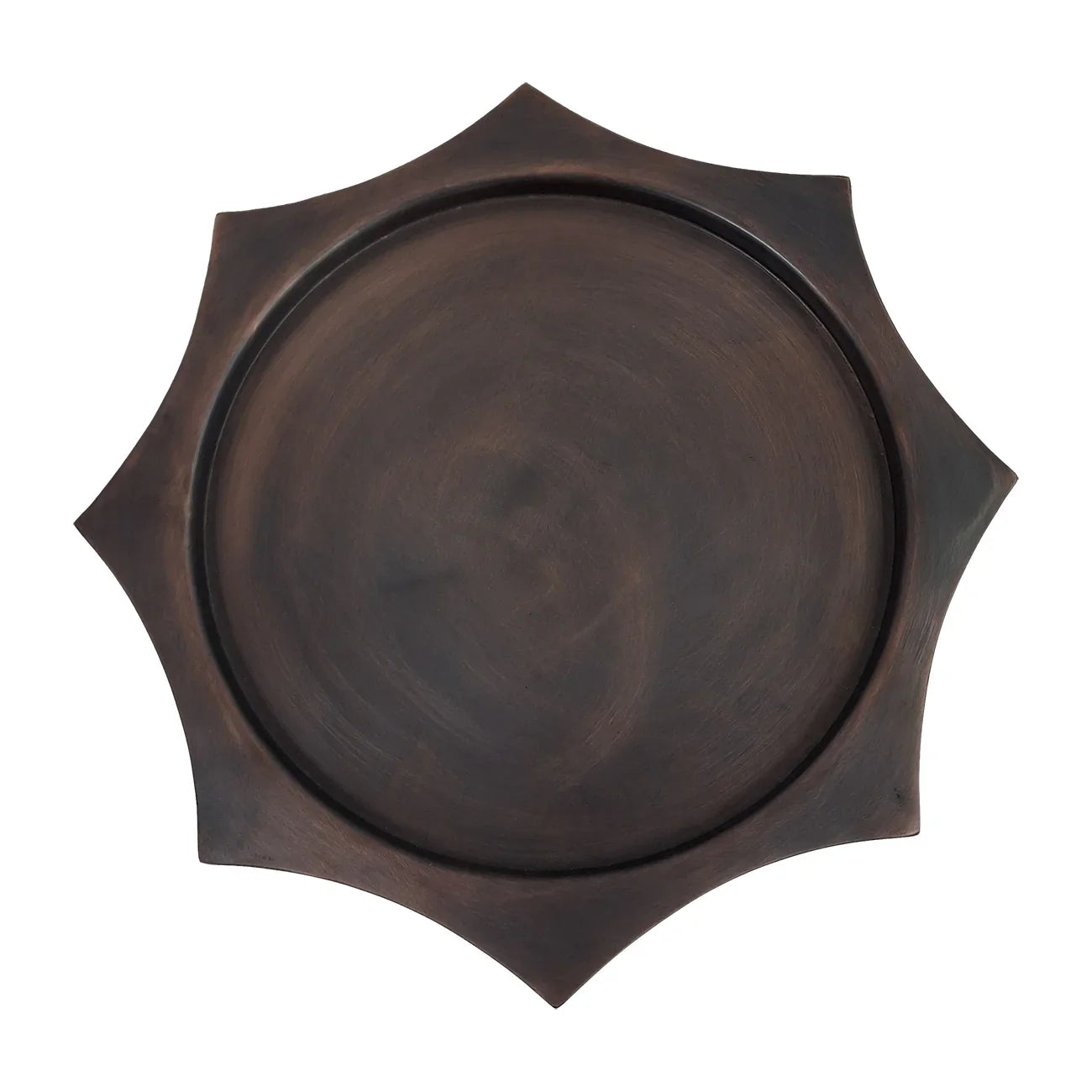 Antique bronze star-shaped plinth with smooth, dark finish.