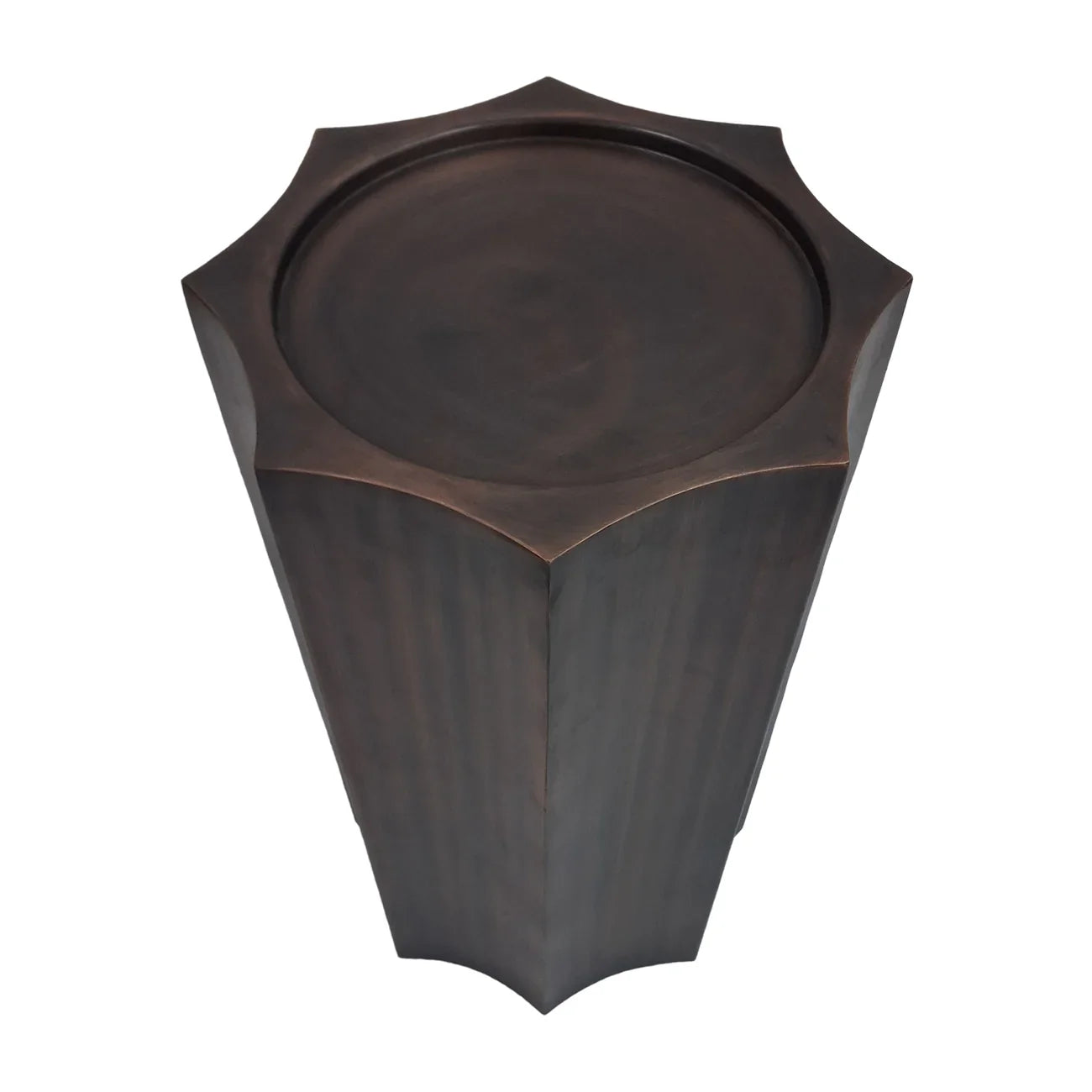 Antique bronze plinth with a hexagonal top and smooth finish.