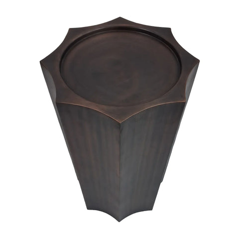 Antique bronze plinth with a hexagonal top and smooth finish.