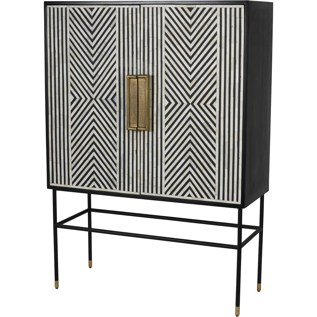 Black and white geometric inlay cabinet with brass handles | Home Centre Direct UK