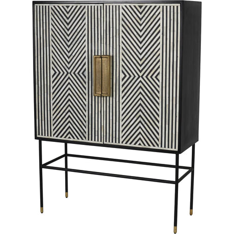 Black and white geometric inlay cabinet with brass handles | Home Centre Direct UK