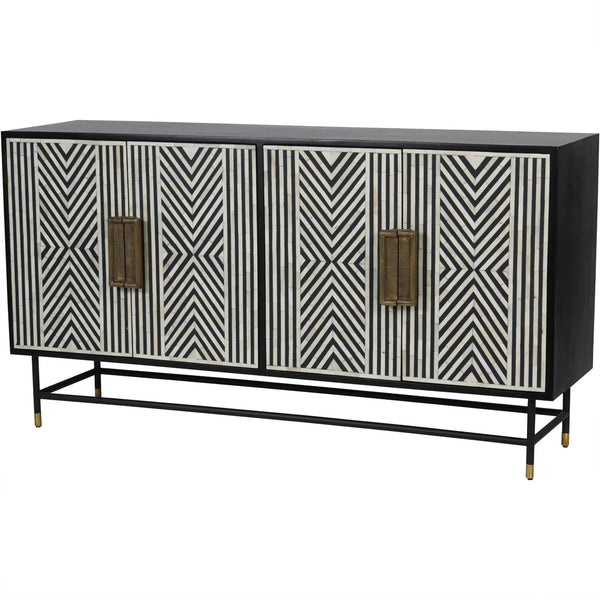 Black and white geometric inlay cabinet with brass handles | Home Centre Direct UK