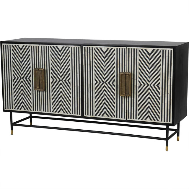 Black and white geometric inlay cabinet with brass handles | Home Centre Direct UK