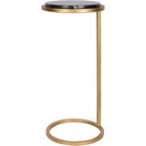 Black marble top table with aged gold circular frame.