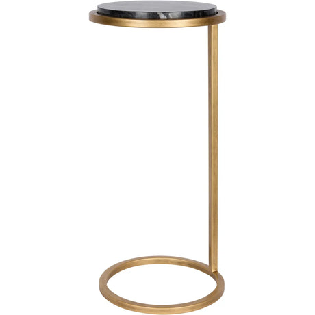 Black marble top table with aged gold circular frame.