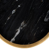 Black marble tabletop with white veining and gold edge detail.