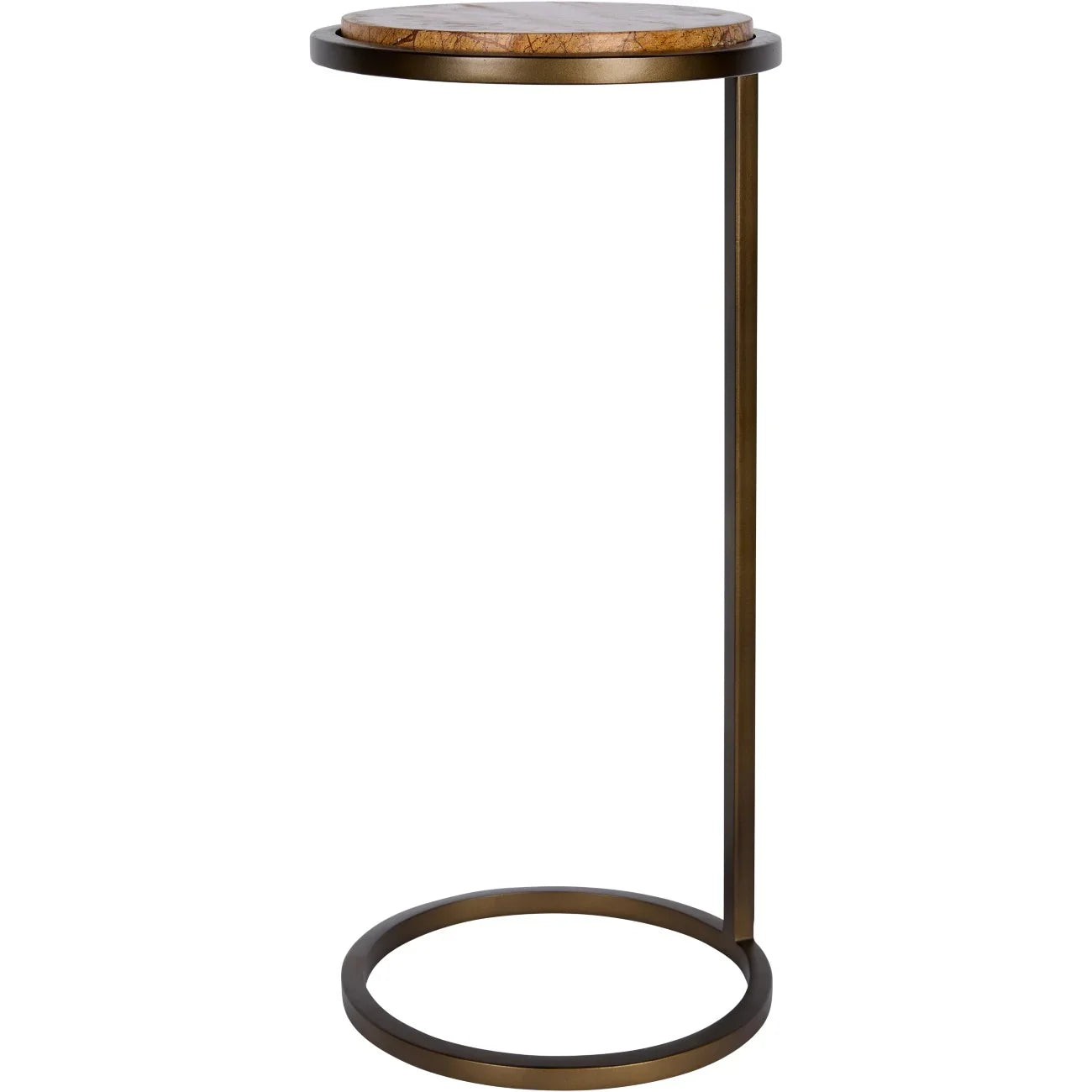 Forest brown marble tabletop with a slender smoked gold frame.