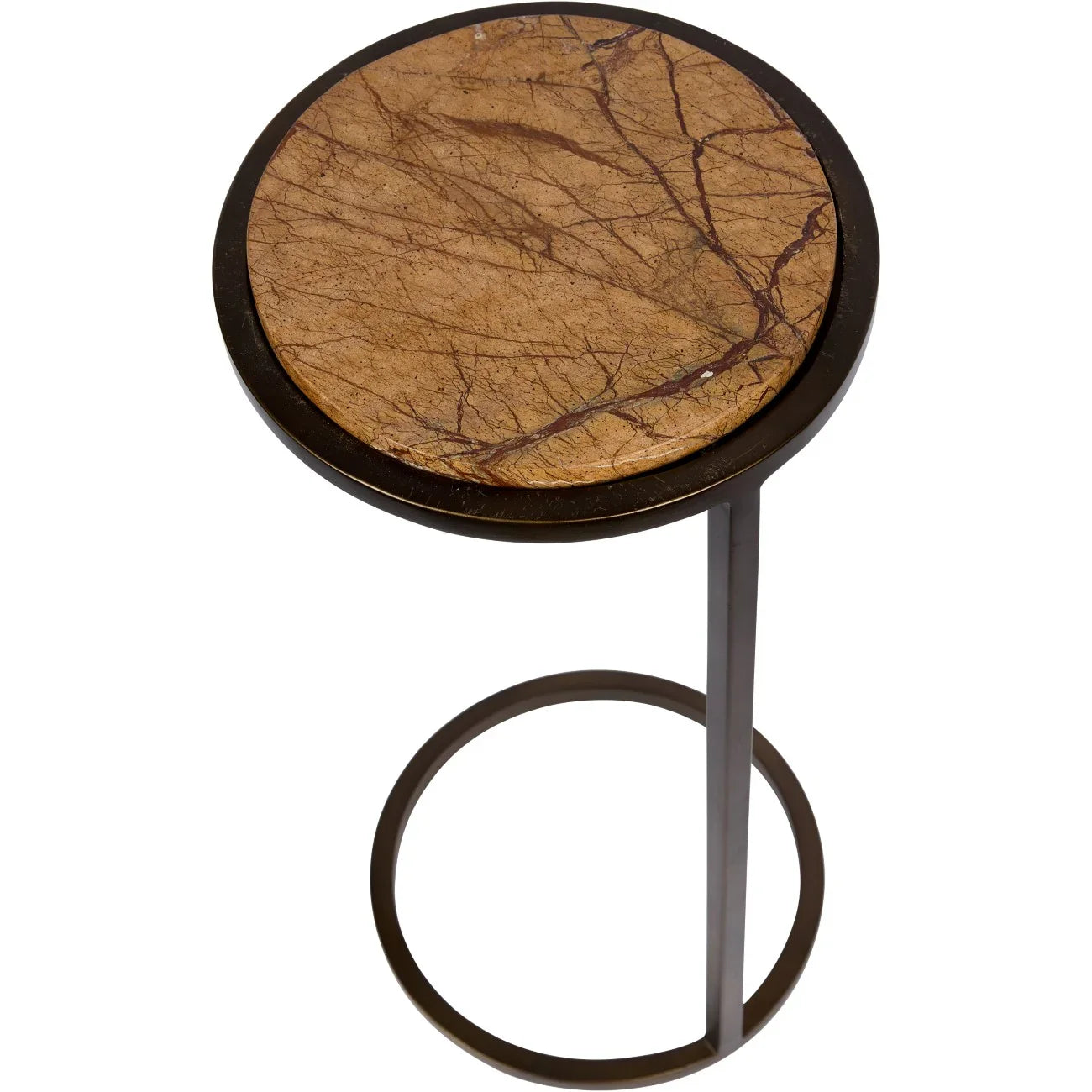 Forest brown marble top with smoked gold metal frame accent table.