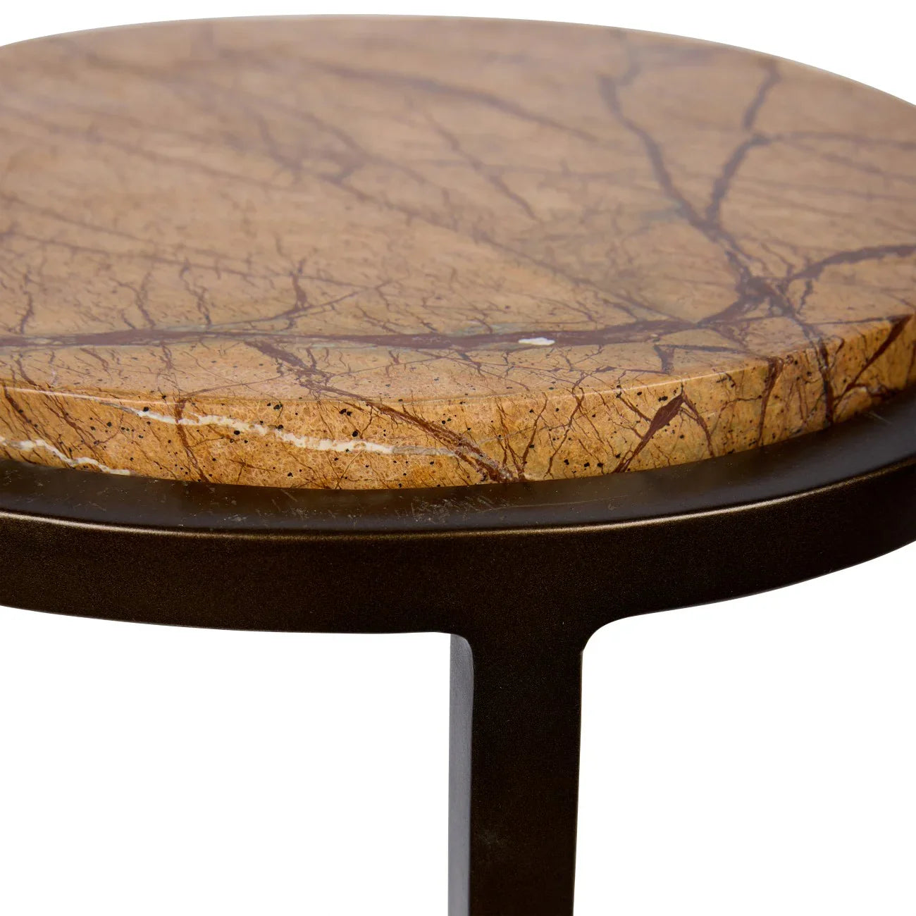 Forest brown marble tabletop with smoked gold frame detail.