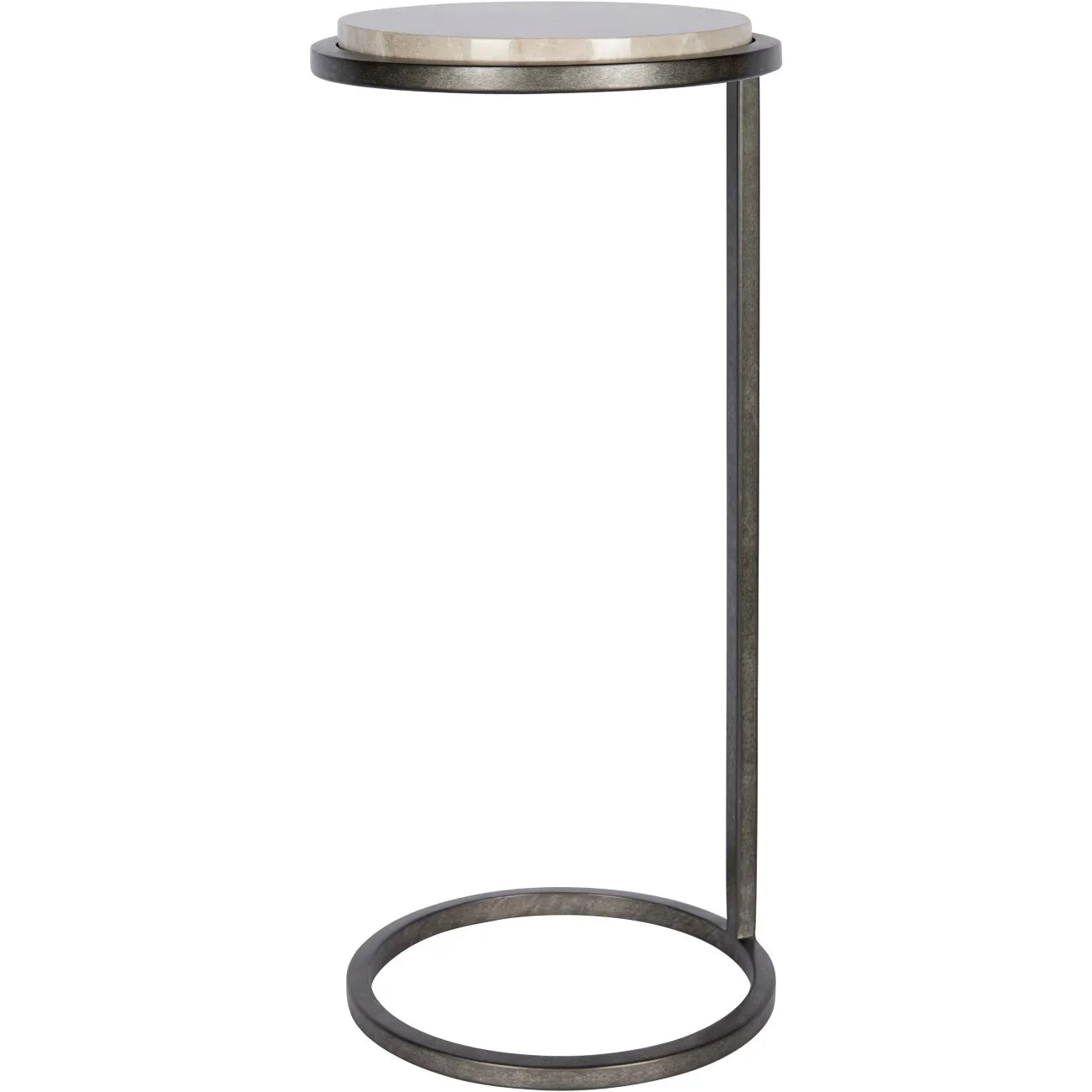 Aged silver frame accent table with round marble top.