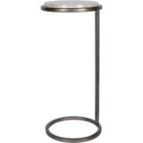 Aged silver frame accent table with round marble top.