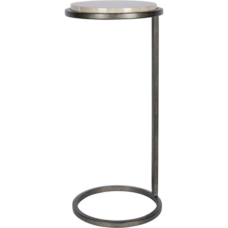 Aged silver frame accent table with round marble top.