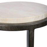 Beige marble tabletop with dark silver frame detail.