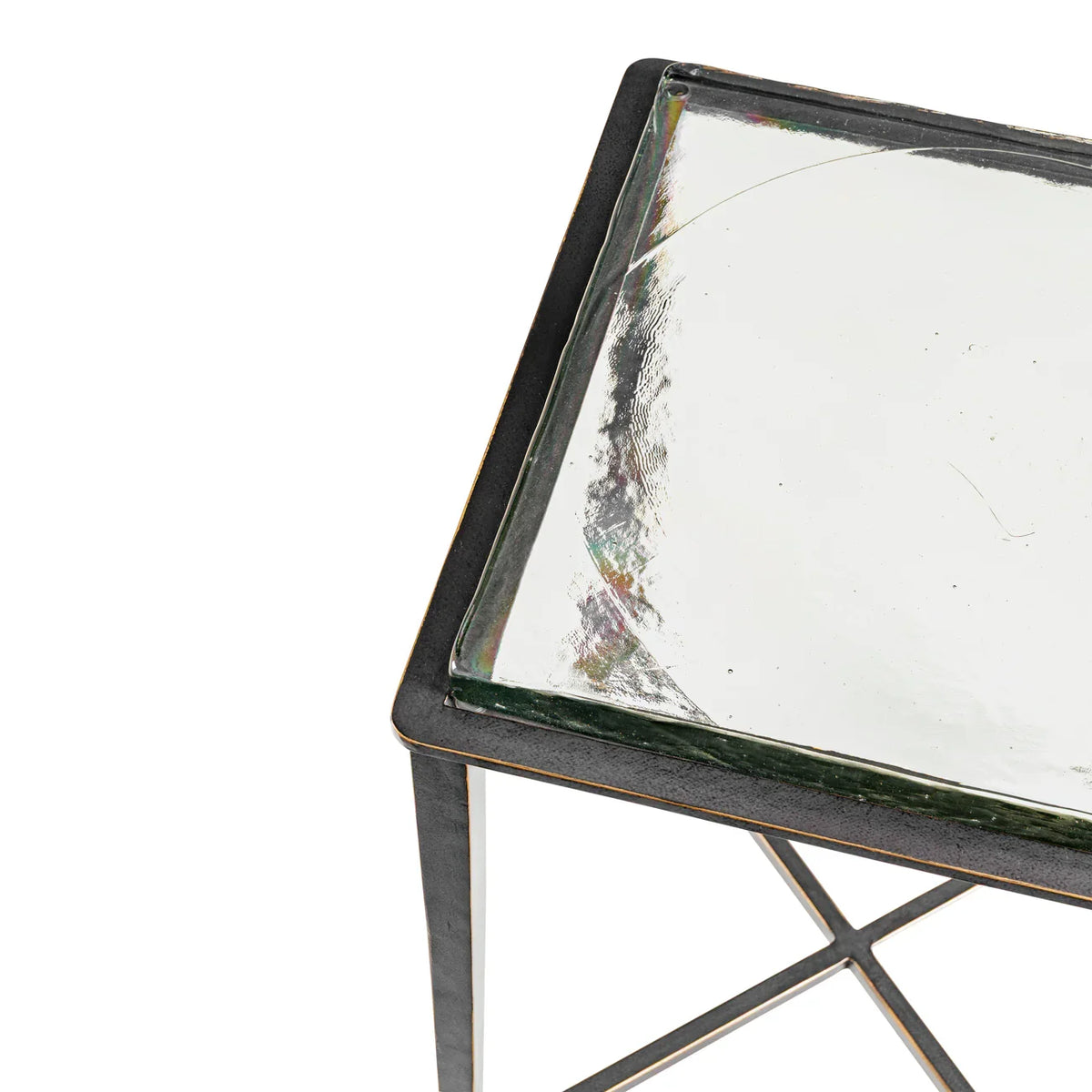 Black metal frame with square glass top detail.