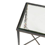 Black metal frame with square glass top detail.