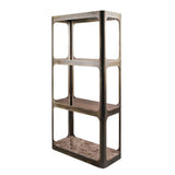 Smoked bronze shelving unit with glass and marble shelves.