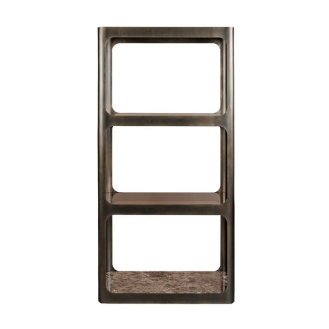 Smoked bronze metal and glass shelving unit with marble base | Home Centre Direct UK