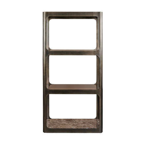 Smoked bronze metal and glass shelving unit with marble base | Home Centre Direct UK