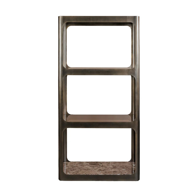 Smoked bronze metal and glass shelving unit with marble base | Home Centre Direct UK