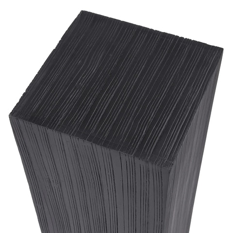 Black wooden plinth with vertical grain texture