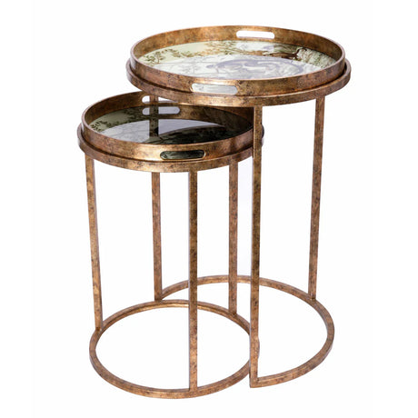 Bronze nesting side tables with jungle-themed trays | Home Centre Direct UK