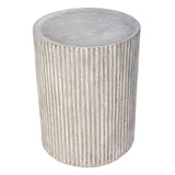 Textured grey cylindrical side table with vertical grooves.