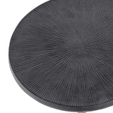 Black round table surface with radial textured pattern