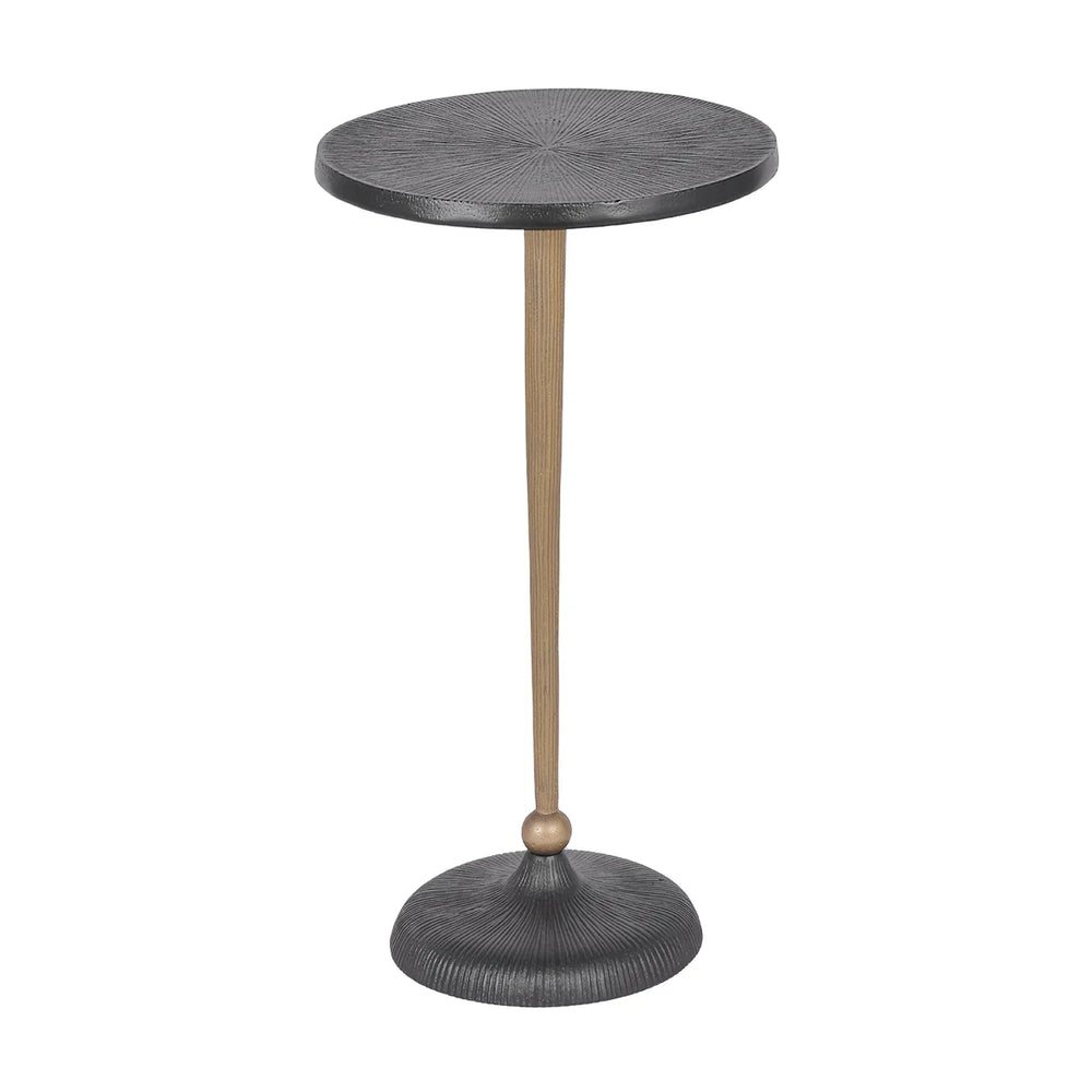 Black round side table with textured top and slender wooden base | Home Centre Direct UK
