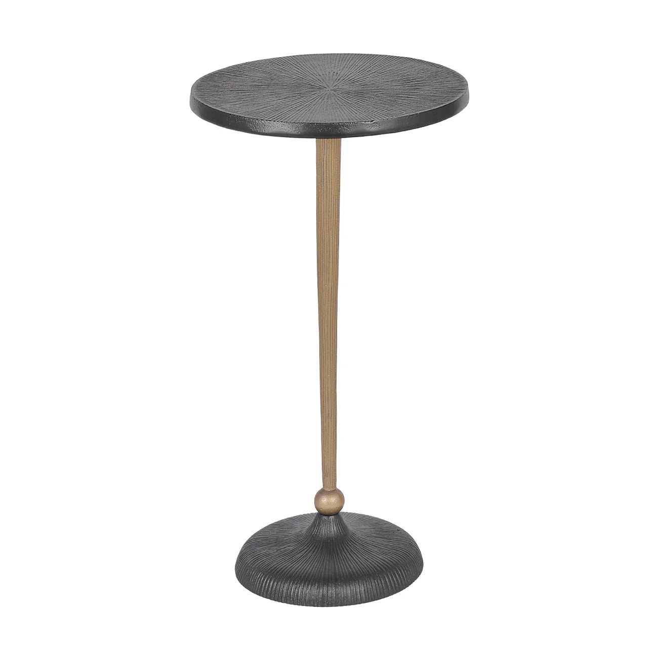 Black round side table with textured top and slender wooden base | Home Centre Direct UK