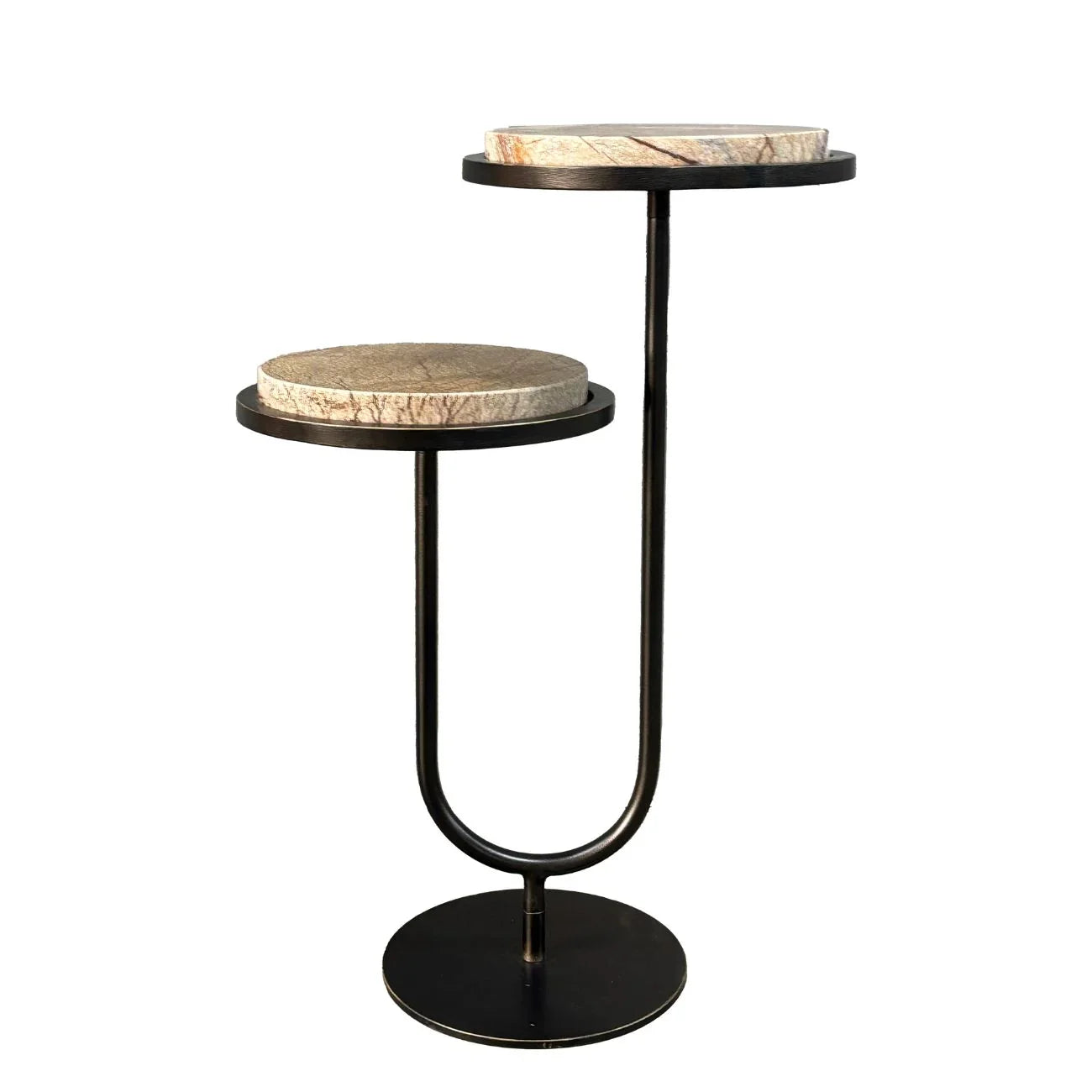 Black metal accent table with dual round stone tops | Home Centre Direct UK