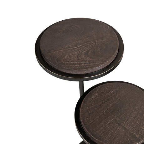 Dark walnut round table tops with visible wood grain texture.