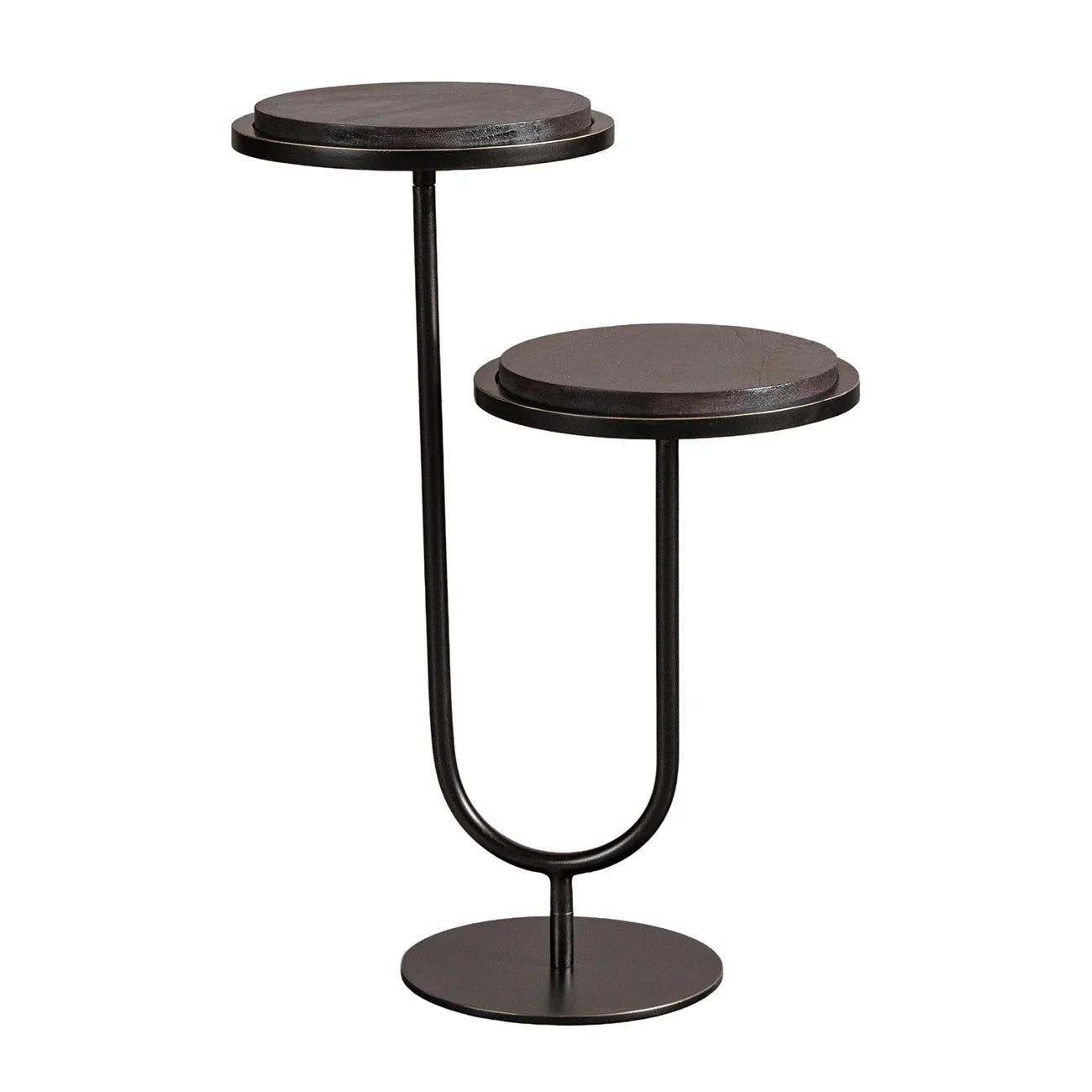 Dark walnut accent table with dual round tiers and sleek metal base | Home Centre Direct UK