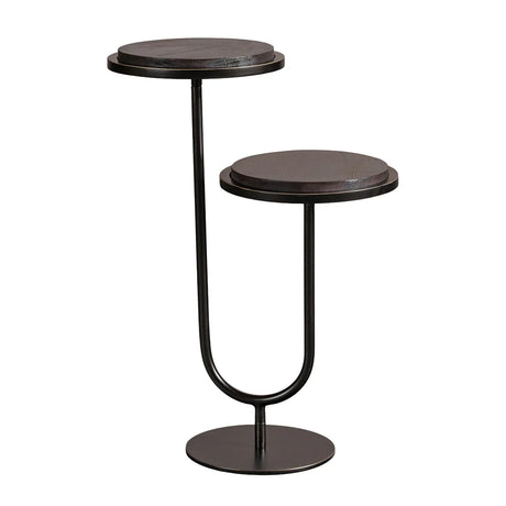 Dark walnut accent table with dual round tiers and sleek metal base | Home Centre Direct UK