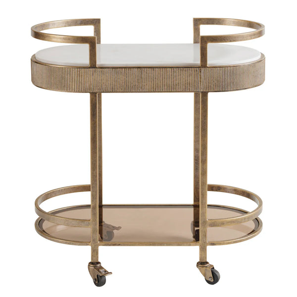 Aged gold drinks trolley with marble top and glass shelf | Home Centre Direct UK