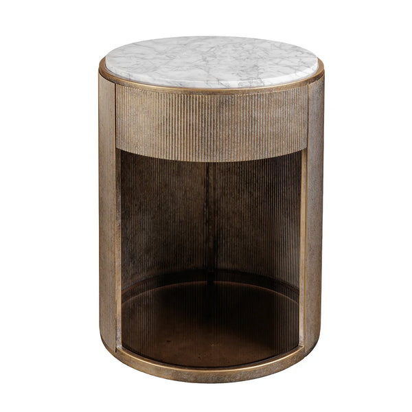 Aged gold round side table with marble top | Home Centre Direct UK