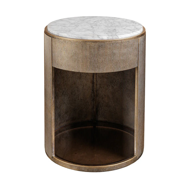Aged gold round side table with marble top | Home Centre Direct UK
