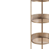 Aged gold round shelving unit with ribbed texture.