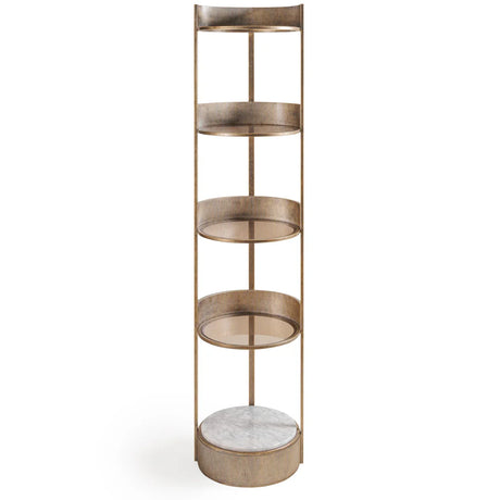 Aged gold round shelving unit with marble base | Home Centre Direct UK